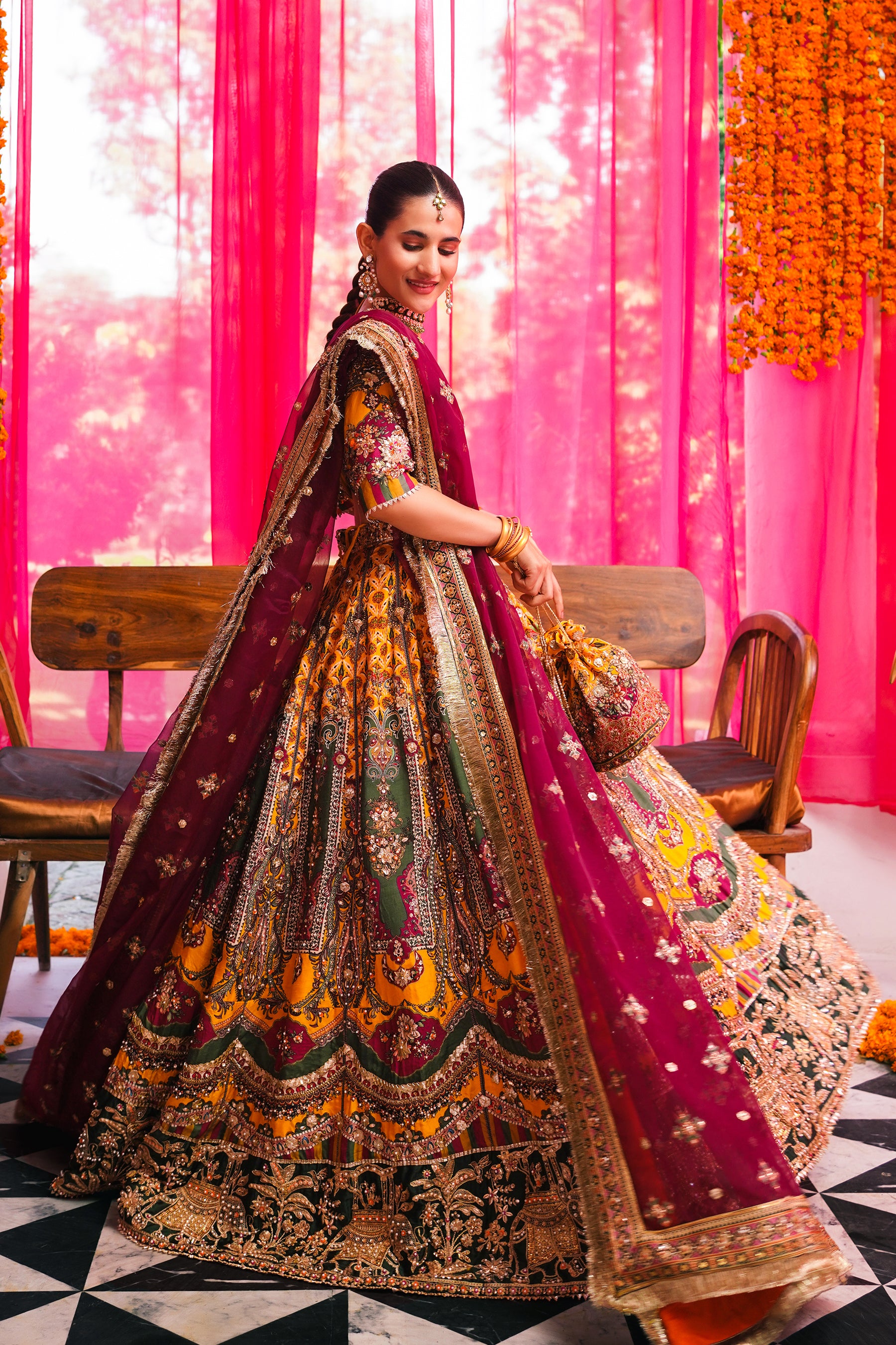 Designer Indian wedding and Reception lehenga with Crop top and  Embellishment -